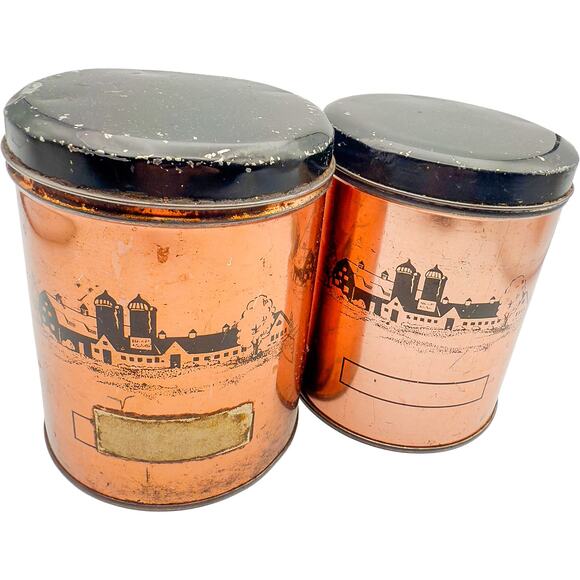 Vintage Set of 2 Cherrydale Farms Cashew Butter Crunch Collectible Copper Tins - Picture 6 of 7